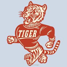 an image of a tiger running with the word tiger on it's chest and head