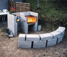 an outdoor grill made out of concrete blocks and bricks with the words furani - in - grill on it