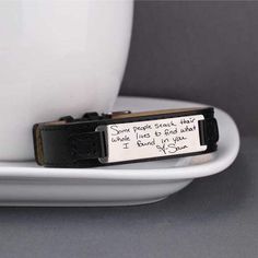 Leather Bracelet - Engraved Handwriting gift for Him. Your personalized handwriting message on this adjustable leather bracelet for men or women.  Available in black or brown leather. Christmas Gift For Husband, Men's Leather Bracelet, Handwritten Gifts, Handwriting Gifts, Handwriting Bracelet, Engraved Handwriting, Handwriting Jewelry, Christmas Gifts For Husband, Christmas Gift For Dad