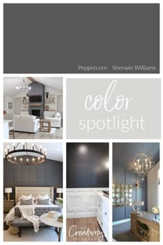 the color spotlight is shown in several different pictures, including gray walls and white furniture