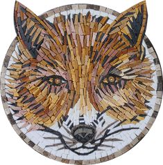 a close up of a mosaic animal on a white background with orange and brown colors