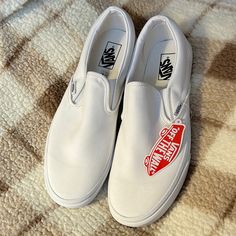 Vans Canvas Classic Slip-On Shoes, Men’s 12, True White, New In Original Box With Tag White Vans Slip-ons With Round Toe, Classic White Slip-ons With Cushioned Footbed, Green High Top Vans, Olive Green Vans, Vans Sk8 High, White Slip On Vans, Slip On Vans, Green Vans, Slipon Shoes