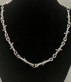 silver barbed wire necklace Barb Wire Necklace, Silver Grunge Jewelry With Adjustable Chain, Grunge Silver Jewelry With Adjustable Chain, Adjustable Silver Grunge Necklace, Silver Grunge Necklace With Adjustable Chain, Grunge Silver Necklace With Adjustable Chain, Silver Chain Choker In Grunge Style, Gothic Silver Wire Wrapped Necklace, Silver Chain Link Punk Jewelry