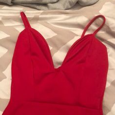 Never Worn With Tag Still Attached! Rib Detail Not Messed Up, Just Looks Odd In The Picture Red Fitted V-neck Bodysuit, Fitted Red V-neck Bodysuit, Bleached Flannel Shirt, Plunge Bodysuit, Galaxy T Shirt, Roy Black, Favorite Daughter, Crop Sweatshirt, Long Sleeve Tunic