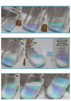 four different shots of the same substance in a glass jar, and then showing how to make it