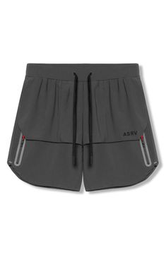 These water-resistant shorts are lightweight, linerless and made of four-way-stretch fabric for effortless movement. A technical front overlay panel partially conceals two vertical zip pockets to securely store your essentials while a handy utility loop holds a towel or shirt. 7" inseam; 22" leg opening; 13 front rise; 15" back rise (size Medium) Drawstring waist Utility loop holds shirt or towel Water resistant 76% nylon; 24% spandex Machine wash, line dry Imported Nylon Techwear Shorts For Sports, Nylon Athletic Shorts With Functional Pockets, Techwear Nylon Shorts For Sports, Functional Nylon Shorts With Side Pockets, Functional Athletic Shorts With Drawstring For Outdoor, Techwear Sports Shorts With Built-in Shorts, Outdoor Nylon Compression Shorts, Outdoor Compression Nylon Shorts, Nylon Compression Shorts