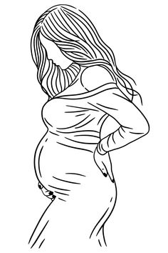 a black and white drawing of a pregnant woman