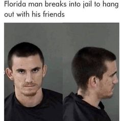 two mug shots of a man with his hair cut back and wearing a black t - shirt