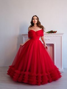 Red Tulle Ball Gown. Wedding Dress With Lace-up Corset. Custom - Etsy Red Ball Gowns Plus Size, Gothic Formal Dresses, Corset Fits, Flowy Prom Dresses, Red Tulle Dress, Red Wedding Gowns, Tulle Ball Gown Wedding Dress, 20 Birthday, Pinterest Course