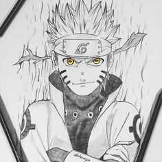 a drawing of naruto with yellow eyes