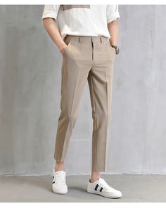 Voguable 2022 New Thin Casual Pants Korea Style Straight Slim Suit Bot – voguable Outfit Cowok, Kpop Fashion Men, Mens Smart Casual Outfits, Polo Shirt Outfits, Minimalist Fashion Men, Colour Combinations Fashion, Korean Summer, Dressy Casual Outfits, Smart Casual Men