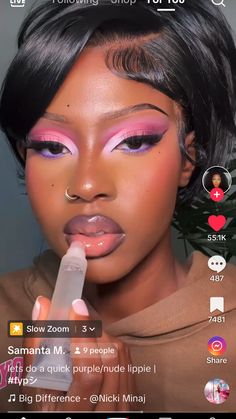 Blended Makeup Looks, Cute Makeup Eye Looks, Concert Makeup Black Women, Eyeshadow Inspo Creative, Makeup Looks Color, Pink Makeup Looks Black Women, Trending Makeup Looks, Unique Makeup Looks