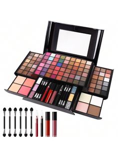 [ALL IN ONE MAKE-UP GIFT BOX ] All-in-one Makeup Palettes including 90 Colors Eye Shadow Palette, 6 Colors Glitter, 2 Face Blusher Powder, 2 Compact Powder, 2 Bronzing powder, 2 Highlighter, 1 Color Lip Pencil, 1 Eyeliner Pencil, 6 Makeup Brushes, 2 Lip Glosses
[RICH COLOR ] Easy color matt stemperance full,pearlsent Take on nude neutral or dazzing looks,good ductility pearl light,Micro-flash, Gold onion eye shadow,natural and abedient blush,the lipstick with touch of color moisture, to meet var Eye Makeup Set, Sultry Makeup, Professional Makeup Kit, Highlighter Powder, Pearl Light, Compact Powder, Makeup Palettes, Simple Eye Makeup, Bronzing Powder