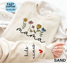 Crew Neck Cotton Hoodie For Mother's Day, Crew Neck Cotton Hoodie, White Cotton Hoodie With Name Print, Cotton Sweatshirt With Name Print, Spring Cotton Sweatshirt With Custom Print, White Cotton Hoodie For Mother's Day, White Cotton Sweatshirt For Mother's Day, Casual Cotton Hoodie With Custom Text, Mother's Day Cotton Sweatshirt With Letter Print