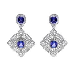 Diamond Wedding Earrings, Tanzanite Diamond Earrings, Diamond Earrings Wedding, Earrings Art, Tanzanite Diamond, Earring Gold, Jewelry Stone, Gold Art Deco, Estilo Art Deco