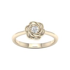 Sparkle up your style with this Imperial diamond fashion ring. A glamorous gift for a woman of any age, this dainty diamond flower ring blooms with beauty and sparkle. Fashioned in 10k yellow gold, this twelve-petal swirl design is centered with a shimmering round diamond. Radiant with diamonds and a bright polished shine, this pretty diamond ring is designed to delight. Pair it up with an Imperial diamond rose pendant, to make it your style statement. Size: 9.00. Color: Metal Type. Gender: fema Gold Rose Flower, Rose Jewellery, Diamond Flower Ring, Diamond Fashion Rings, Gold Charms, Rose Pendant, Ring Collection, Pretty Jewelry, Rose Gold Metal