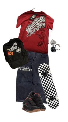 best outfit sk8 Sk8 Hi Outfit, 2000s Alt Fashion, Streetwear Outfit Ideas, Red X