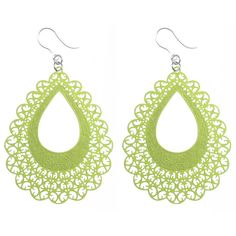 Our eye-catching Large Lace Teardrop Earrings (Dangles) give a unique and elegant touch, perfect for any special occasion or everyday look. Lightweight, hypoallergenic, and made with plastic hooks, these earrings provide comfort and won't irritate sensitive ears. Get the perfect look, without the weight! Earring length: 78mm Hypoallergenic Teardrop Earrings For Party, Green Dangle Teardrop Earrings For Party, Green Teardrop Chandelier Earrings Nickel Free, Green Teardrop Chandelier Earrings For Party, Green Teardrop Nickel-free Chandelier Earrings, Green Pierced Teardrop Dangle Earrings, Elegant Green Hypoallergenic Teardrop Earrings, Trendy Teardrop Chandelier Earrings For Pierced Ears, Green Teardrop Dangle Earrings