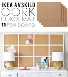 an image of a bulletin board with the words ikea avskid cork pagemat to pinboard