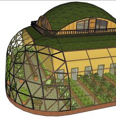 an image of a green house with plants growing on the roof and side walls that have been cut out