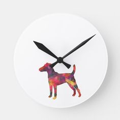 a clock with a dog painted on it's face and the words plott hound geometric pattern by breed collection