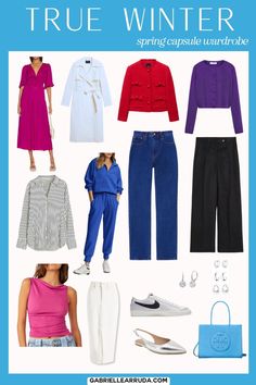 True Winter Fall Outfits, True Winter Outfit Ideas, True Spring Palette Outfits, True Winter Fashion, True Winter Outfits Style, True Winter Color Palette Outfit Ideas, True Winter Summer Outfits, True Winter Outfits Capsule Wardrobe, Cool Winter Color Palette Outfits Capsule Wardrobe