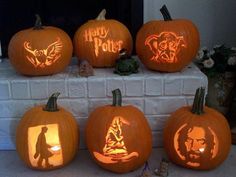 pumpkins carved to look like harry potter