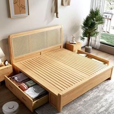 a bed that has drawers underneath it