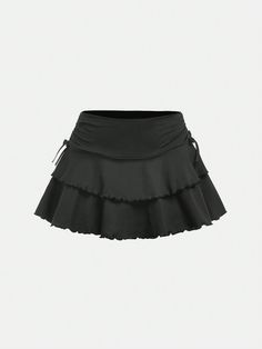 Teenage Girl's Black Elastic Waist Safety Short Cake Skirt With Drawstring Black Casual   Knitted Fabric Plain Layered/Tiered Slight Stretch  Teen Girls Clothing, size features are:Bust: ,Length: ,Sleeve Length: Cute Shien Skirts, Black Skirt Cheap, Black Skirt Ruffle, Black Mini Skirt For School, Cute Black Skirts, Short Black Skirts, Black Puffy Skirt, Short Skits, Tennis Skirt Black