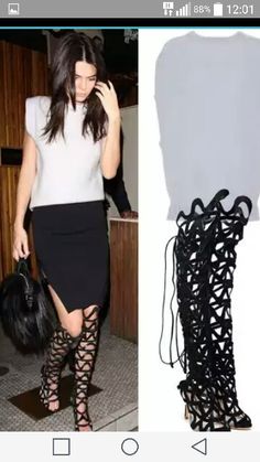 a woman in black and white outfit next to an image of a skirt with laces on it