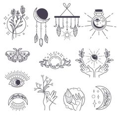 hand drawn symbols with sun, moon and stars on white background 4691671