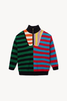 Our chunky cotton knit Hampton Sweater is an oversized boyfriend-style sweater in a bright, colorful stripe pattern. This style features a half-zip detail at the front. Fred Segal, Anna Dress, Boyfriend Sweater, Belle Dress, Boyfriend Style, Bandana Print, Striped Sweater, Cotton Knit, Well Dressed