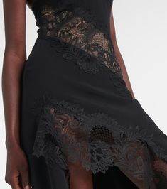 Asymmetric lace-trimmed minidress in black - David Koma | Mytheresa International Clothing, David Koma, The David, Asymmetrical Skirt, Fitted Bodice, Designing Women, The Uk, Lace Trim, Clothing And Shoes