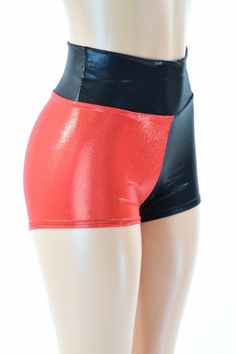 Red & Black Metallic Harlequin High Rise Shorts Harley Quinn Cosplay Quinn 151516 Harley Cosplay, Short Leather Jacket, Wardrobe Goals, Black High Waisted Shorts, Music Festival Outfits, Rave Fashion, Harley Quinn Cosplay, Stylish Pants, High Waist Shorts