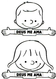 two children's faces with the words deus me ama and deus me ama