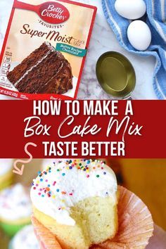 how to make a box cake mix taste better with eggs and other ingredients on the table