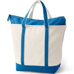 Life is easier when you have a roomy reliable bag. Something strong well-made and stylish will come in handy when you're heading to the library going to pilates class or running errands on the weekend. Enter the Lands' End Canvas Zip Top Tote Bag. Made from pure cotton this zippered bag will last through all of life's adventures. It can hold up to 500 pounds - we've tested it to make sure - so it can easily handle your everyday supplies. The water-repellent base and trim won't get soggy if you s Blue Canvas Bag With Zipper For Daily Use, Sporty Canvas Bags For On-the-go, Practical School Tote Bag, Everyday Blue Standard Backpack Travel Bag, Blue Standard Backpack For Everyday Use, Blue Canvas Backpack For Daily Use, Blue Canvas Bag With Zipper For Travel, Large Capacity Sporty Canvas Bags, Blue Canvas Tote Bag With Zipper Closure