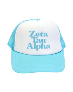 Step up your style game and show your Zeta Tau Alpha pride at the same time. Featuring two colors and a velvet logo, this one-of-a kind trucker hat is sure to become a favorite in your wardrobe. Hat With Patches, Custom Trucker Hats, Zeta Tau Alpha, Sorority, Step Up, Your Style, Trucker Hat, How To Become, Velvet