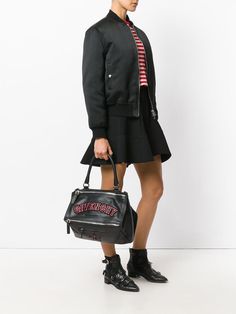 GIVENCHY MEDIUM PANDORA BLACK RED LOGO EMBROIDERED PATCH BAG BB05250544-001 #GIVENCHYPANDORA #TotesShoppers Patch Bag, Red Logo, Embroidered Patch, Embroidered Patches