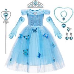 9pcs Girls Cinderella Princess Dress Costume, Jewelry, Gloves, Crown & Princess Wand. Brand New. Cinderella Costume Kids, Princess Dress Costume, Ring Magic, Baroque Dress, Girls Princess Dress, Princess Wands, Cinderella Princess, Princess Halloween Costume, Gifts 2022