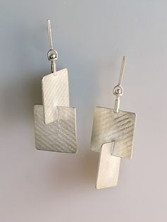 Reflections & Revolutions Earrings by Marcia Meyers (Silver Earrings) (1.75" x 0.68") Architectural Earrings, Precious Metal Clay Jewelry, Contemporary Handmade Jewelry, Silver Smithing, Modern Silver Jewelry, Metalsmithing Jewelry, Abstract Earrings, Soldering Jewelry, Contemporary Earrings