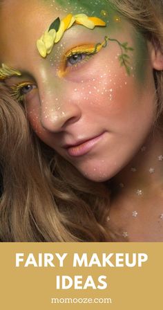 Fairy Makeup Ideas for Halloween Ren Faire Unicorn, Nature Goddess Makeup, Fantasy Fairy Makeup, Easy Fantasy Makeup, Autumn Fairy Makeup, Forest Fairy Halloween, Fairy Makeup Ideas Halloween, Fairy Make Up Ideas, Earth Fairy Makeup