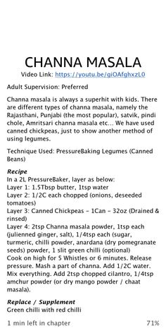 the instructions for how to use channa masala