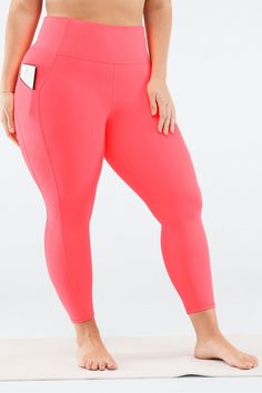 Oasis PureLuxe High-Waisted 7/8 Legging Fabletics pink female Activewear >> Womens >> Bottoms >> Leggings >> 7/8s PureLuxe plus Yoga and Studio 4-Way Stretch/Chafe-Resistant/Moisture-Wicking/Pockets/UPF Protection Buttery-soft pocket style in PureLuxe Pink Yoga Activewear With Pockets, Pink Activewear With Pockets For Yoga, Pink Workout Activewear With Pockets, Pink Activewear With Pockets For Workout, Pink Athleisure Leggings With Pockets, Pink Sports Leggings With Pockets, High Waist Pink Activewear With Pockets, Female Activewear, Pocket Leggings