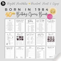 the birthday party games bundle is shown in black and white