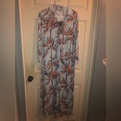 Nwt , Maxi, Lightweight, S, Beautiful, Summer, Beachy, Vacation Vacation Maxi Dress With Button Closure And Long Sleeves, Chic Printed Shirt Dress For Beach, Chic Printed Shirt Dress For The Beach, Long Sleeve Maxi Dress With Buttons For Vacation, Collared Multicolor Shirt Dress For Beach, Multicolor Collared Shirt Dress For Vacation, Beach Button-up Printed Dress, Printed Button-up Beach Dress, Button-up Printed Beach Dress