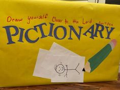 a yellow bag with writing on it that says, draw yourself close to the lord's pictionary