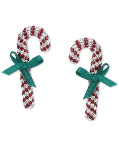 two christmas candy canes decorated with red and green beads, one in the shape of an x