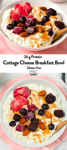 cottage cheese breakfast bowl with berries and almonds