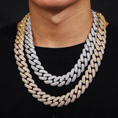 For those who want a chain, perhaps you can look to this iced-out cuban link chain for the answer. This hip hop rapper style men's chain looks gorgeous with its geometric pattern design and shiny gold silver colour. You can choose to gift this chain to a special person or wear it to a party or performance. White Iced Out Cuban Link Necklace, Iced Out White Cuban Link Necklace, White Iced Out Chain Link Necklace, Iced Out Chain Link Jewelry For Streetwear, Chunky Cuban Link Necklace For Streetwear, Chunky Chain Cuban Link Necklace For Streetwear, Iced Out Cuban Link Necklace For Streetwear, Cuban Link Chain Jewelry For Streetwear, Streetwear Curb Chain Link Jewelry